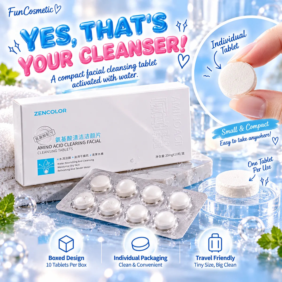Facial Cleansing Tablets – Water-Activated Amino Acid Face Wash