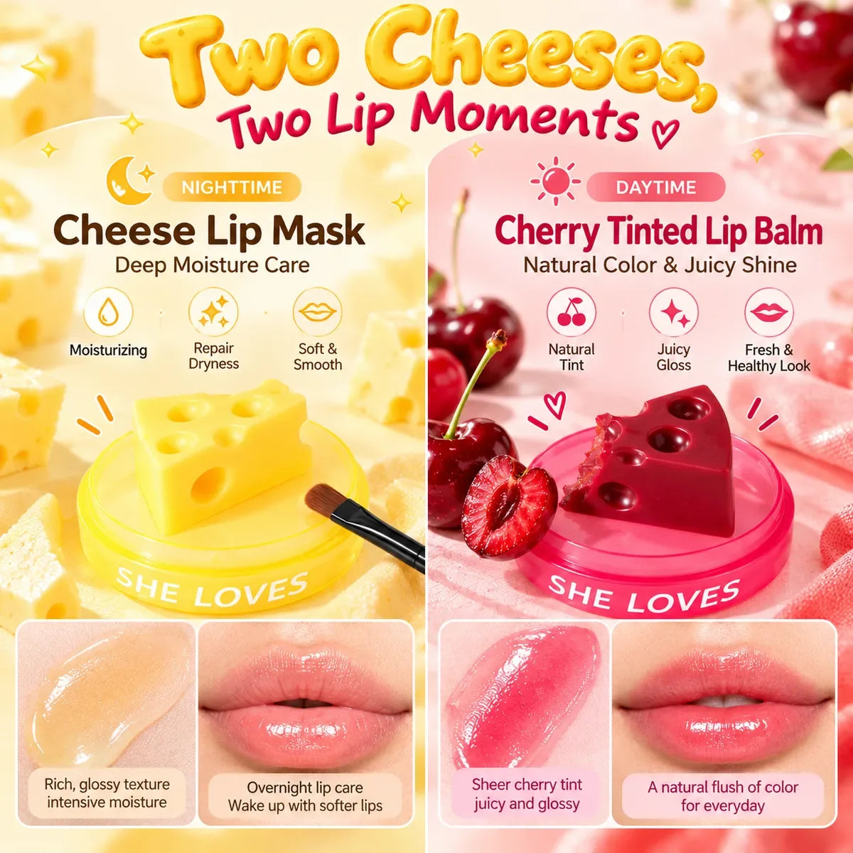 Cheese-Shaped Lip Mask & Tinted Lip Balm