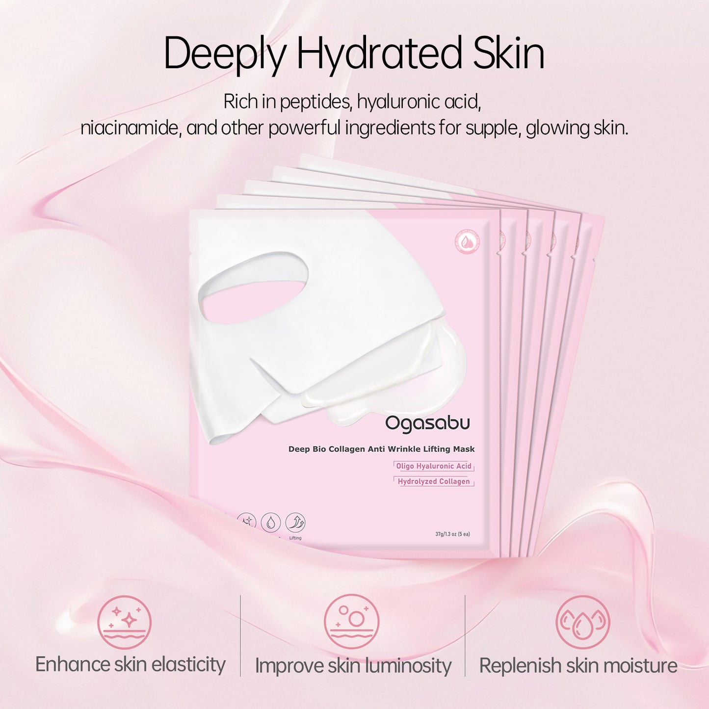 【OGASABU】 Deep Bio Collagen Anti Wrinkle Lifting Mask 5pcs | THE ORIGINAL OVERNIGHT COLLAGEN MASK