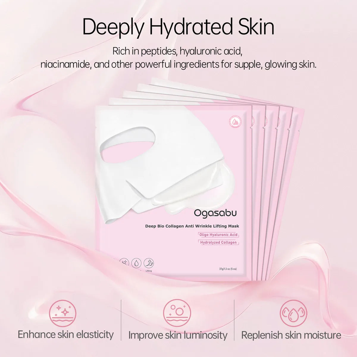 【OGASABU】 Mascarilla reafirmante antiarrugas Deep Bio Collagen (5 unidades) | LA MASCARILLA DE COLÁGENO NOCTURNA ORIGINAL