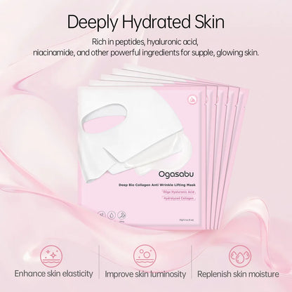 【OGASABU】 Mascarilla reafirmante antiarrugas Deep Bio Collagen (5 unidades) | LA MASCARILLA DE COLÁGENO NOCTURNA ORIGINAL